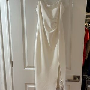 Elegant White Draped Women's Dress